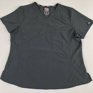 Dickies Riveting V-Neck Scrub Top Women's XL Grey 1-Pocket Stretch